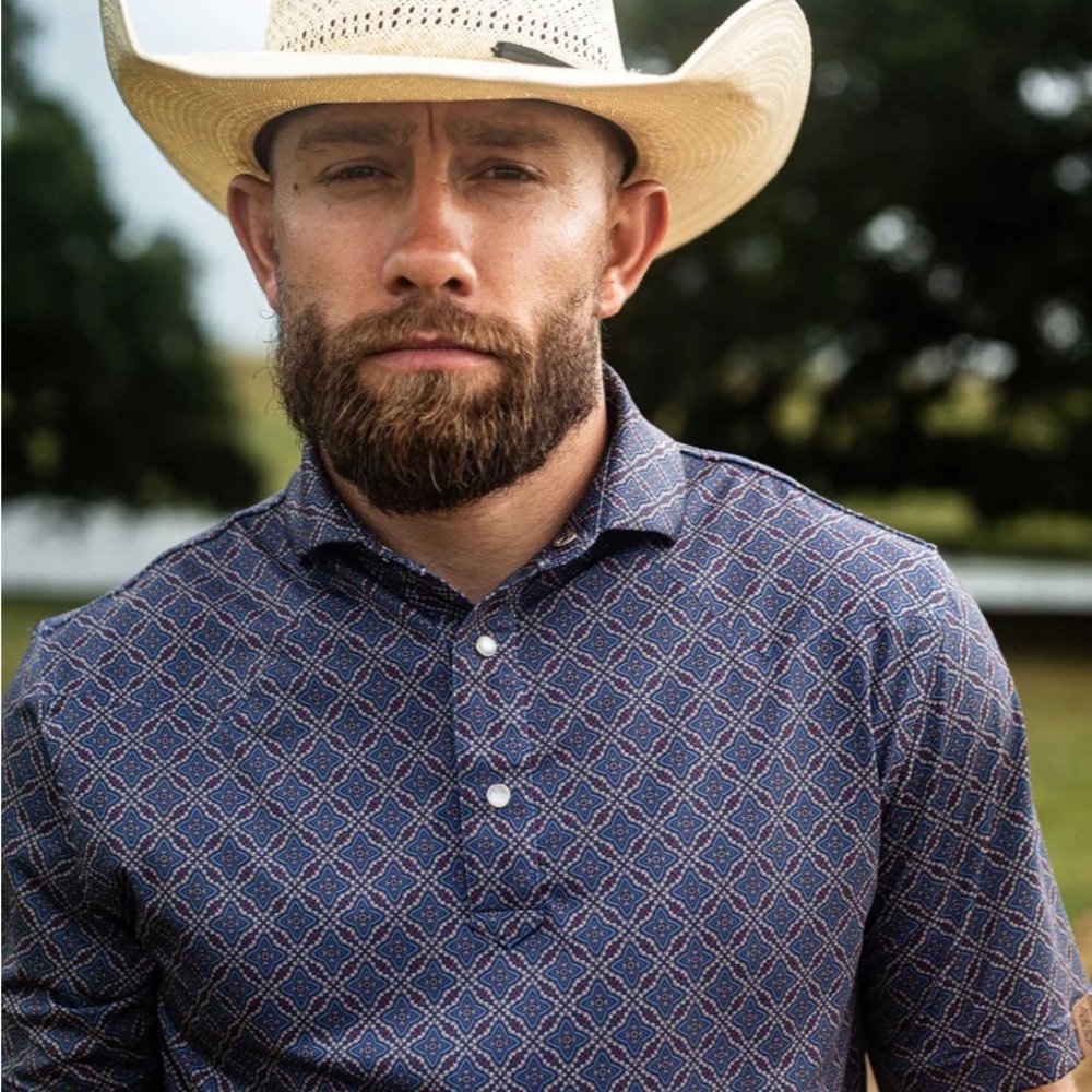 Navy Patterned Polo Shirt for Men